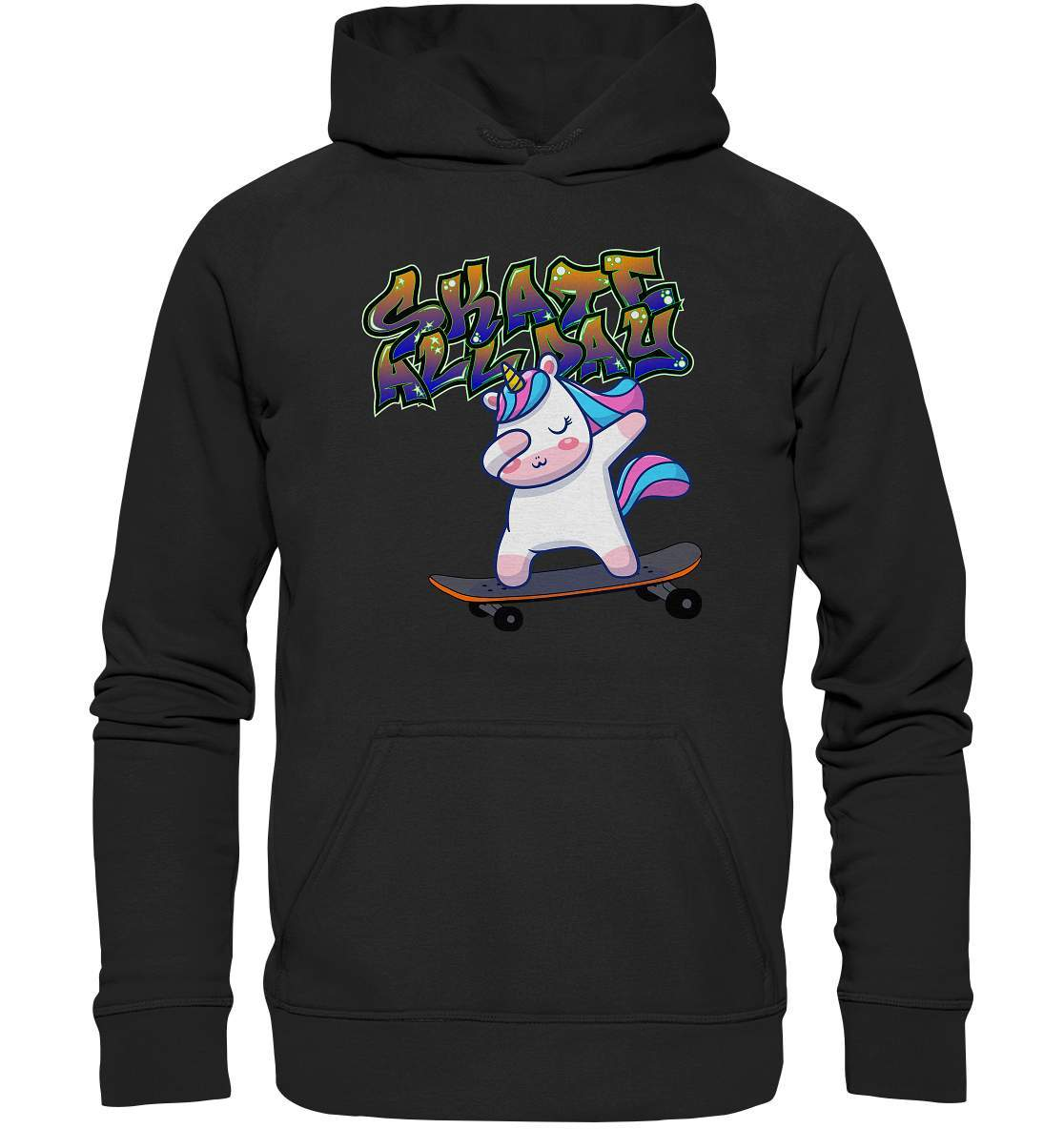 Dabbing Einhorn auf dem Skateboard Skate All Day Graffiti - Basic Unisex Hoodie XL-dabbing einhorn,einhorn motiv,einhorn Skateboard,geschenkidee mit Einhorn,graffiti schrift,longboard outfit,skateboard fahren,skater mädchen