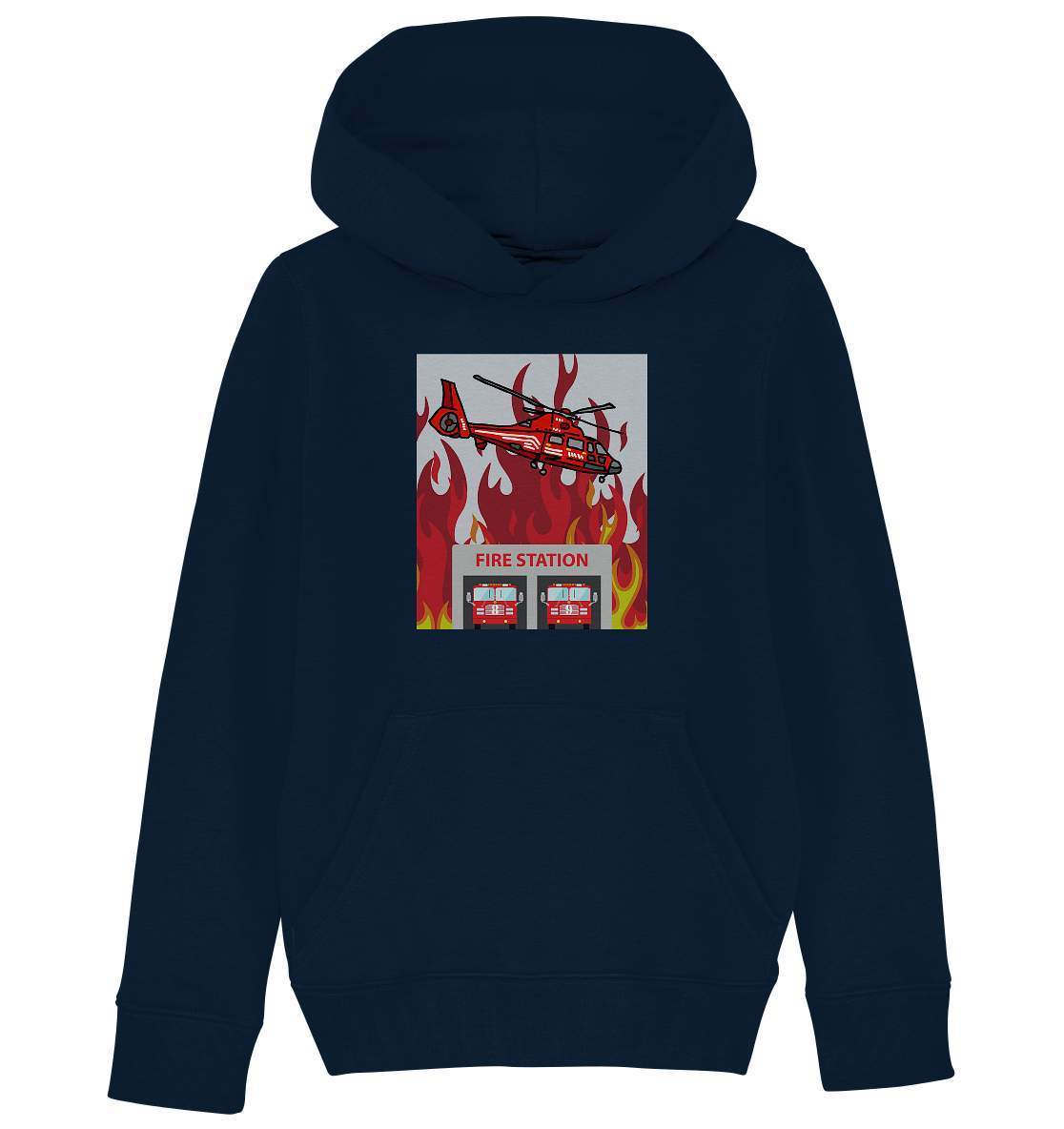 Feuerwehr Helikopter Fire Station - Kids Organic Hoodie-berufsfeuerwehr,feuerwehr,Feuerwehrfrau,Feuerwehrmann,freiwillige feuerwehr,geschenk,helikopter,jugendfeuerwehr,jungen,mädchen,Pullover Spruch