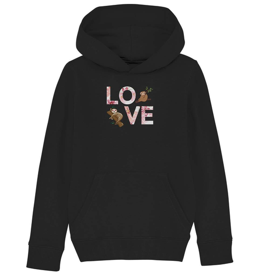 Faultier LOVE - Kids Organic Hoodie-3 finger faultier,3 zehen faultier,das faultier,ein faultier,faul,Faultier,faultier shirt,faultier t shirt damen,faultierfarm,faultiermotiv,LOVE,Pullover Spruch,riesenfaultier,t-shirt mit faultier