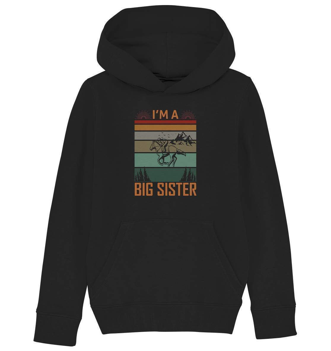 Pferde I'm a big Sister - Kids Organic Hoodie-dressur,dressurpferd,haflinger,I'm a big Sister,pony,ponyhof,Pullover Spruch,reiter,reitsport,reitverein,sattel,springpferd,springreiten