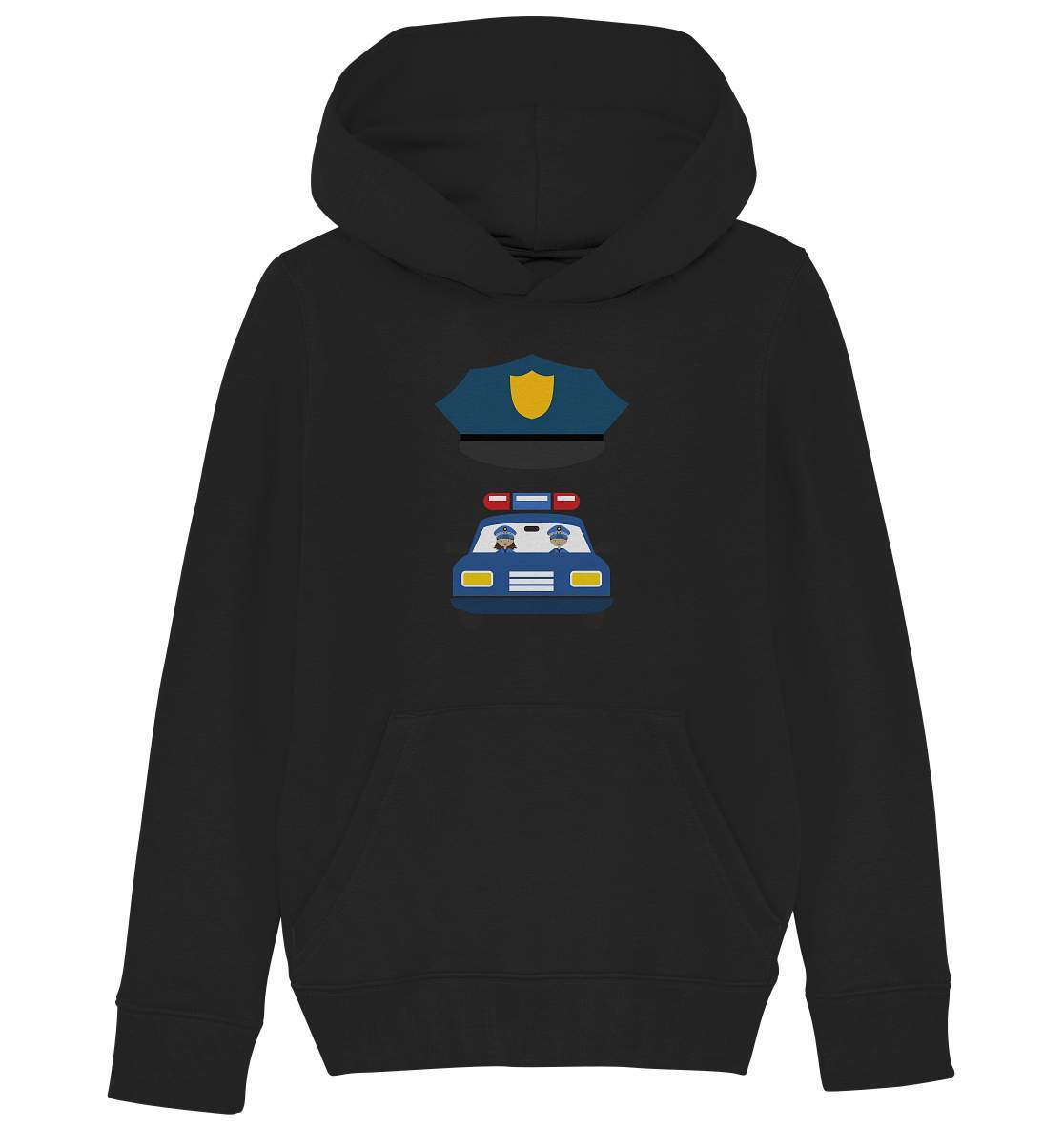 Polizei Mütze mit Polizei Auto - Kids Organic Hoodie-faschingskostüm,funshirt kids,geschenkidee,kinder Funshirt,kinder T-Shirt lustig,polizei,polizeiauto,polizeikostüm,polizeimütze,polizist,polizistin,T-shirt polizeiauto,uniform kostüm