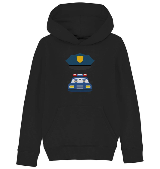 Polizei Mütze mit Polizei Auto - Kids Organic Hoodie-faschingskostüm,funshirt kids,geschenkidee,kinder Funshirt,kinder T-Shirt lustig,polizei,polizeiauto,polizeikostüm,polizeimütze,polizist,polizistin,T-shirt polizeiauto,uniform kostüm