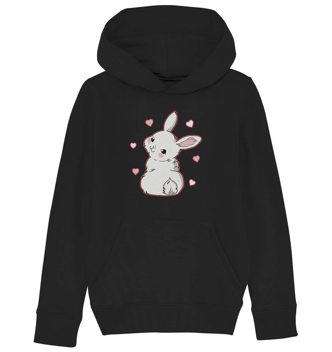 Weißes Kaninchen mit Schulterblick - Kids Organic Hoodie-comic hase,geschenkidee,hase,hasenzeichnung,illustration,kaninchen,kleiner hase,niedlicher Hase,osterhase,ostern,pinke welt,Schulterblick,weihnachtsgeschenk