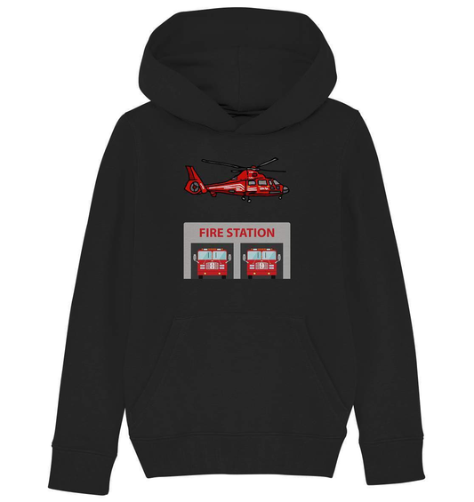 Feuerwehr Helikopter Fire Station - Kids Organic Hoodie-berufsfeuerwehr,feuerwehr,Feuerwehrfrau,Feuerwehrmann,freiwillige feuerwehr,geschenk,helikopter,jugendfeuerwehr,jungen,mädchen,Pullover Spruch