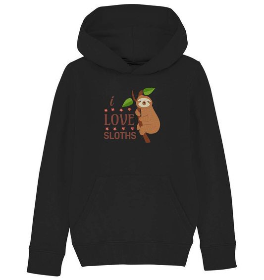 Faultier I Love Sloths - Kids Organic Hoodie-3 finger faultier,3 zehen faultier,das faultier,ein faultier,faul,Faultier,faultier shirt,faultier t shirt damen,faultierfarm,faultiermotiv,I Love Sloths,Pullover Spruch,riesenfaultier,t-shirt mit faultier