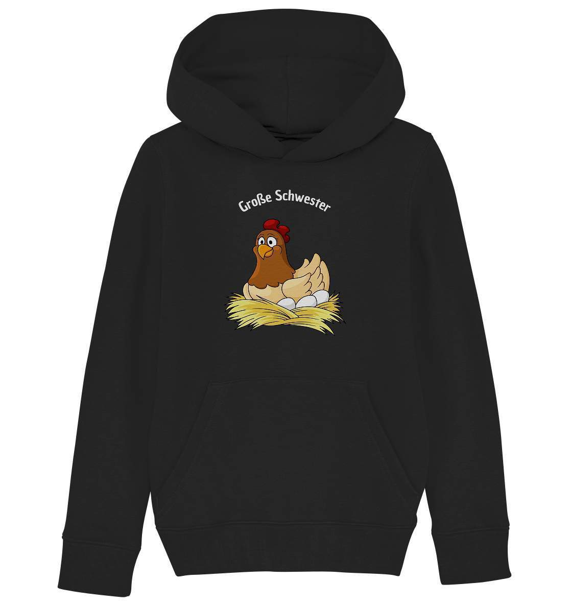 Große Schwester Hühnerliebe - Kids Organic Hoodie-geflügelbauer,geflügelverein,geschenk,geschenkidee,geschwister,geschwister outfit,geschwisterliebe,geschwisteroutfit,Glucke,große schwester,hahn,henne,hobbyzucht,hobbyzüchter,huhn,hunh,hähnchen,hähne,hühnchen,hühner,hühnerfarm,hühnerstall,hühnerzüchter,landwirt,liebe,lieblingsschwester,Pullover Spruch,schwester,Schwestern,Schwesternliebe,stolze schwester,tochter,verrücktes Huhn