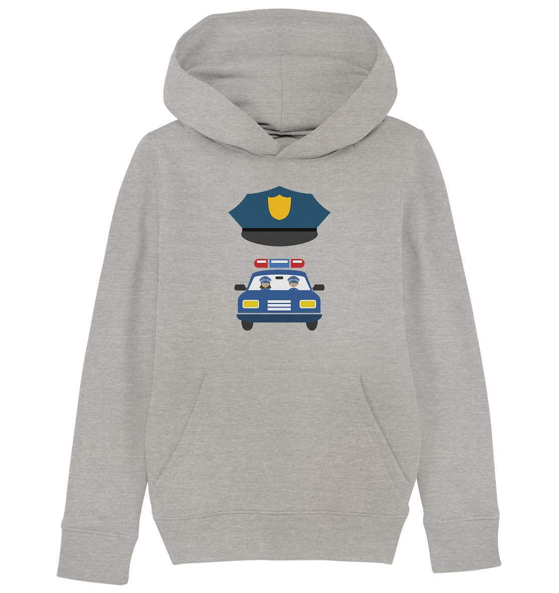 Polizei Mütze mit Polizei Auto - Kids Organic Hoodie-faschingskostüm,funshirt kids,geschenkidee,kinder Funshirt,kinder T-Shirt lustig,polizei,polizeiauto,polizeikostüm,polizeimütze,polizist,polizistin,T-shirt polizeiauto,uniform kostüm