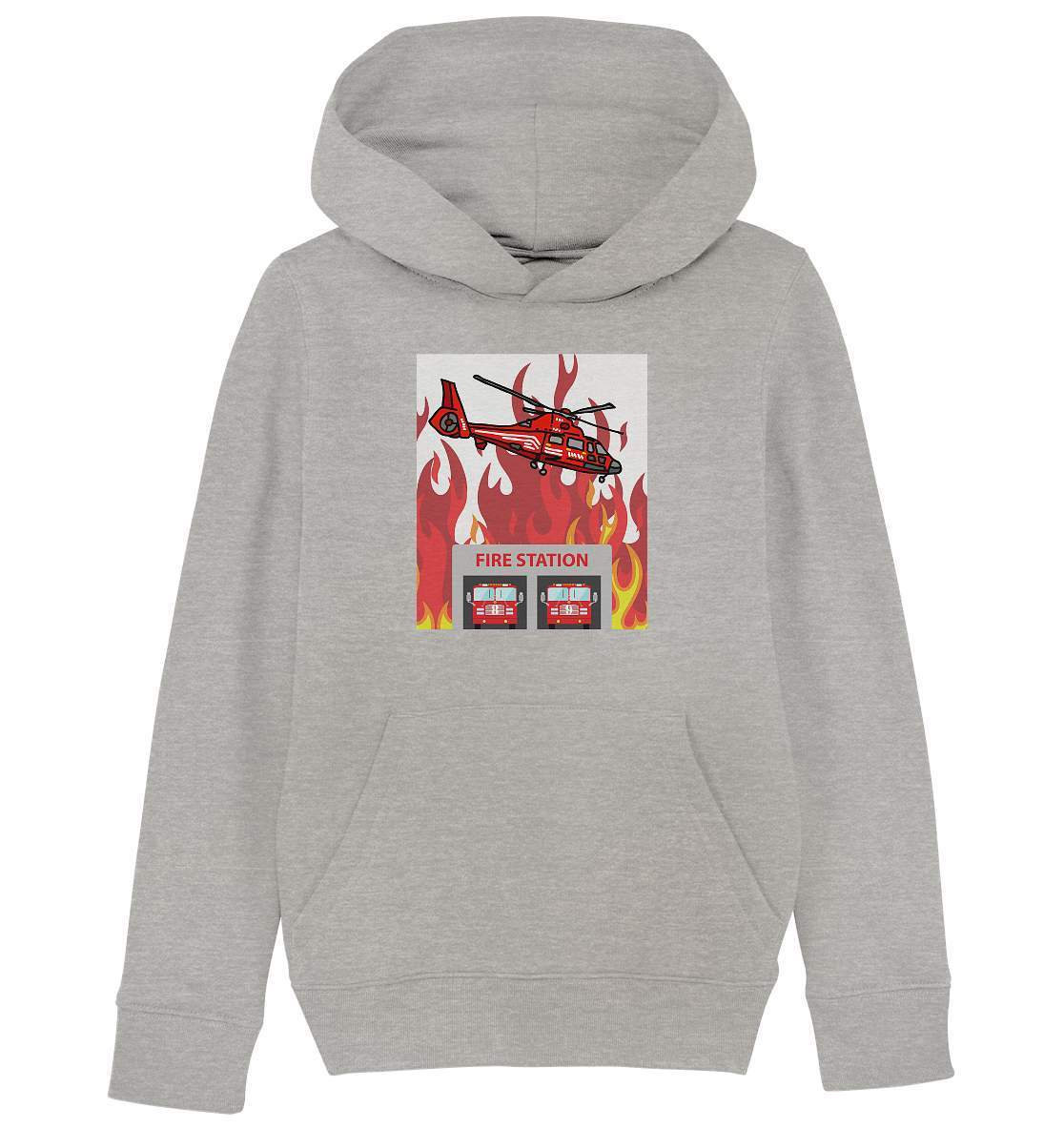 Feuerwehr Helikopter Fire Station - Kids Organic Hoodie-berufsfeuerwehr,feuerwehr,Feuerwehrfrau,Feuerwehrmann,freiwillige feuerwehr,geschenk,helikopter,jugendfeuerwehr,jungen,mädchen,Pullover Spruch