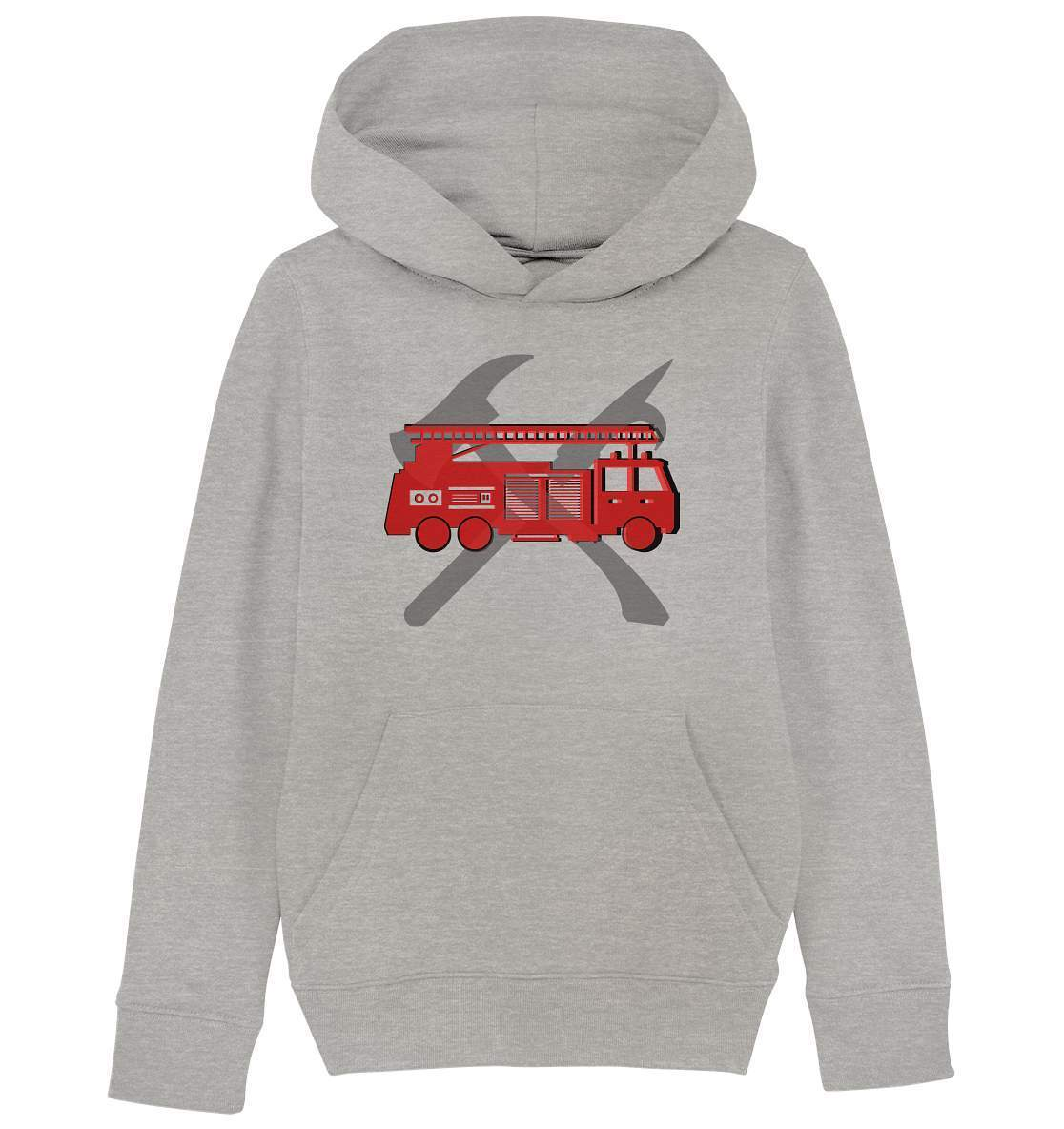 Feuerwehr Auto und Feuerlöschwerkzeuge - Kids Organic Hoodie-berufsfeuerwehr,feuerwehr,Feuerwehrfrau,Feuerwehrmann,freiwillige feuerwehr,geschenk,helikopter,jugendfeuerwehr,jungen,mädchen,Pullover Spruch