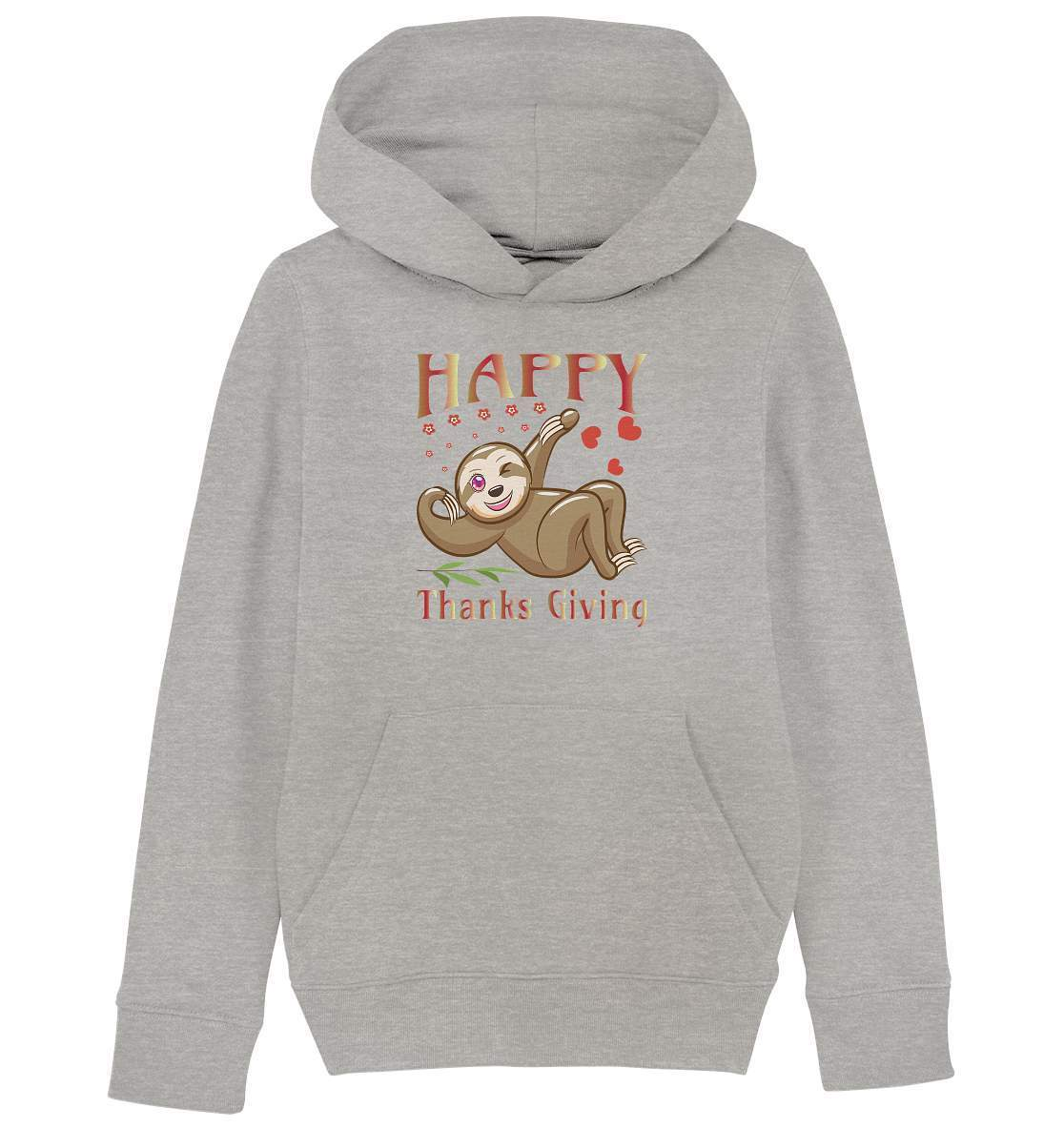 Sloth Happy Thanks Giving - Kids Organic Hoodie-3 finger faultier,4 Donnerstag November,dankbarkeit,das erste thanksgiving,faultier,friendsgiving,happy Thanks giving,hilfe,Pullover Spruch,riesenfaultier,thanks giving,thanks giving tag,thanks giving ursprung,thanksgiving truthan