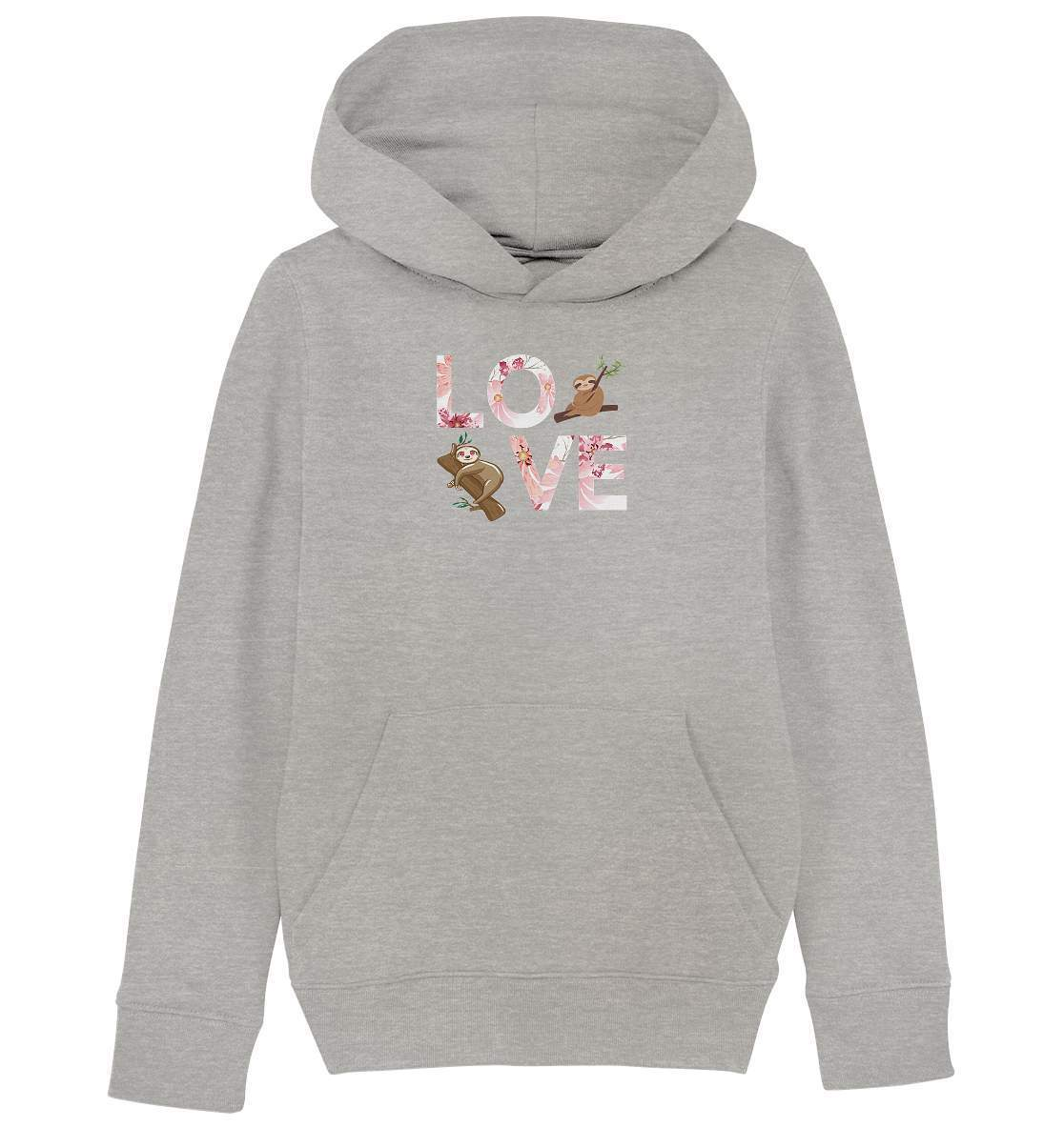 Faultier LOVE - Kids Organic Hoodie-3 finger faultier,3 zehen faultier,das faultier,ein faultier,faul,Faultier,faultier shirt,faultier t shirt damen,faultierfarm,faultiermotiv,LOVE,Pullover Spruch,riesenfaultier,t-shirt mit faultier