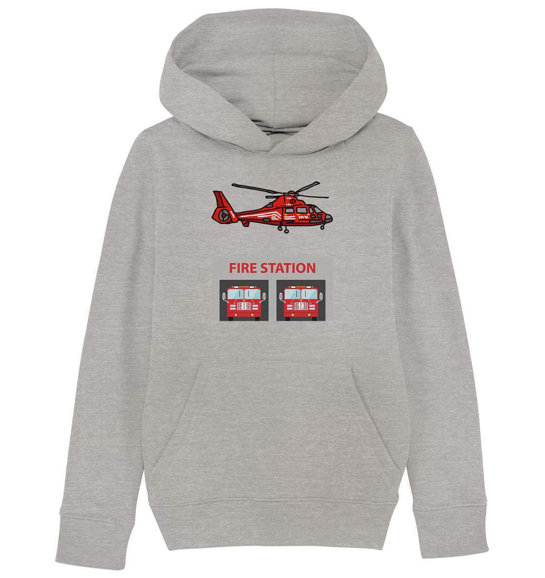 Feuerwehr Helikopter Fire Station - Kids Organic Hoodie-berufsfeuerwehr,feuerwehr,Feuerwehrfrau,Feuerwehrmann,freiwillige feuerwehr,geschenk,helikopter,jugendfeuerwehr,jungen,mädchen,Pullover Spruch