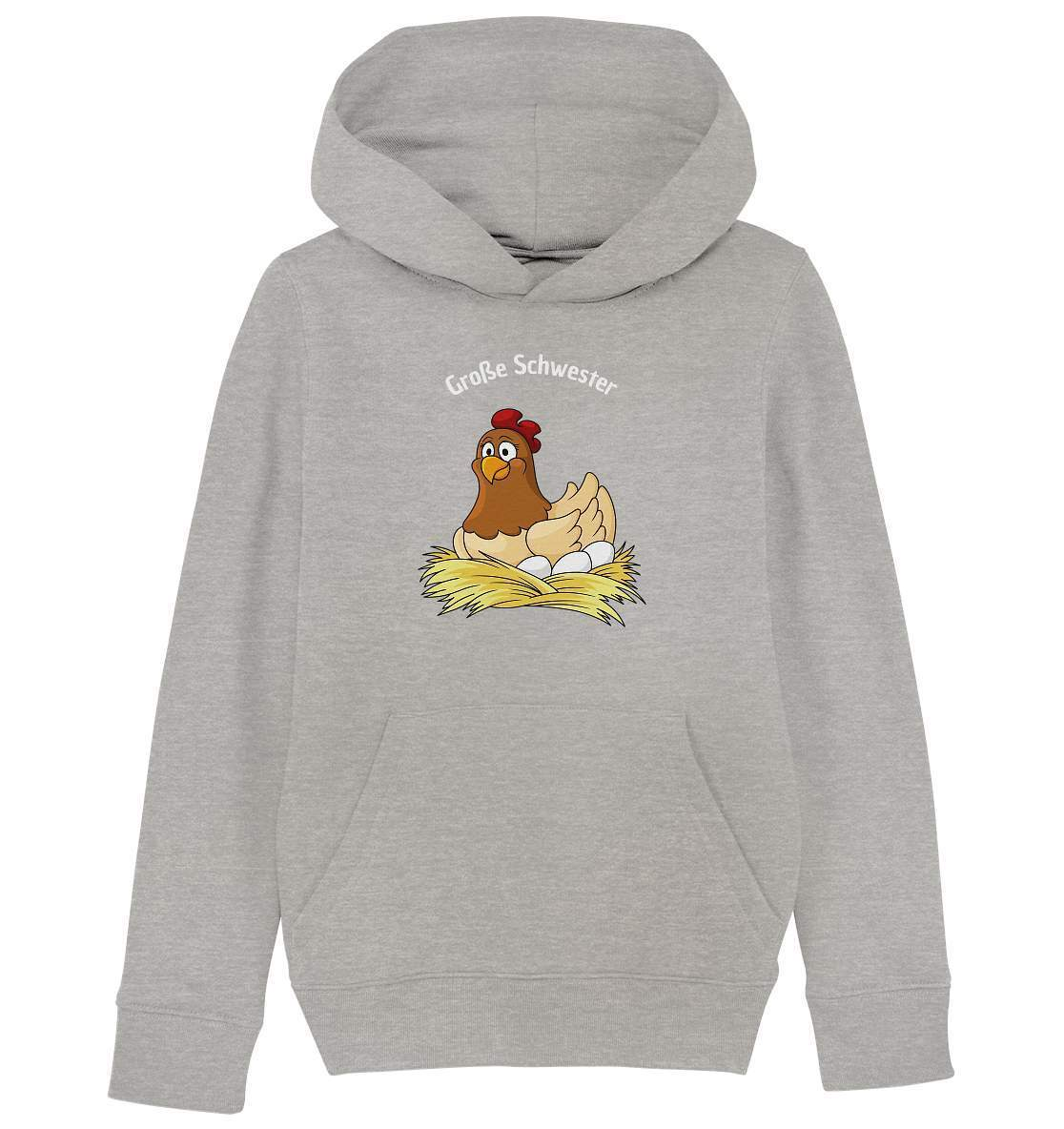 Große Schwester Hühnerliebe - Kids Organic Hoodie-geflügelbauer,geflügelverein,geschenk,geschenkidee,geschwister,geschwister outfit,geschwisterliebe,geschwisteroutfit,Glucke,große schwester,hahn,henne,hobbyzucht,hobbyzüchter,huhn,hunh,hähnchen,hähne,hühnchen,hühner,hühnerfarm,hühnerstall,hühnerzüchter,landwirt,liebe,lieblingsschwester,Pullover Spruch,schwester,Schwestern,Schwesternliebe,stolze schwester,tochter,verrücktes Huhn