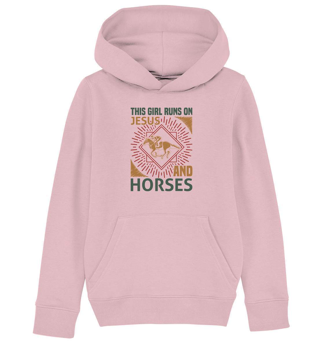 Pferde This Girl runs on Jesus and Horses - Kids Organic Hoodie-dressur,dressurpferd,Girl runs on Jesus and Horses,haflinger,pony,ponyhof,Pullover Spruch,reiter,reitsport,reitverein,sattel,springpferd,springreiten