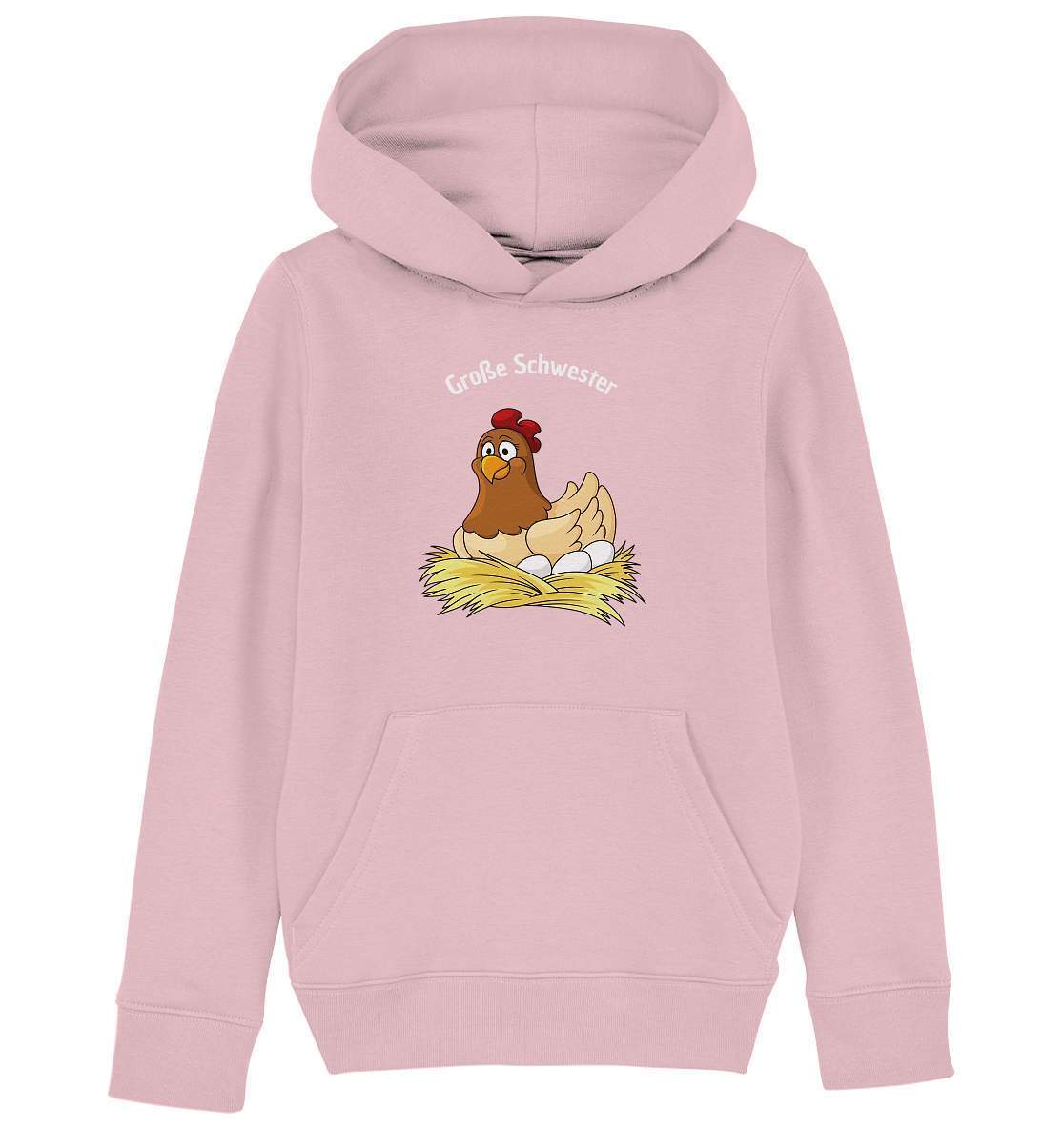 Große Schwester Hühnerliebe - Kids Organic Hoodie-geflügelbauer,geflügelverein,geschenk,geschenkidee,geschwister,geschwister outfit,geschwisterliebe,geschwisteroutfit,Glucke,große schwester,hahn,henne,hobbyzucht,hobbyzüchter,huhn,hunh,hähnchen,hähne,hühnchen,hühner,hühnerfarm,hühnerstall,hühnerzüchter,landwirt,liebe,lieblingsschwester,Pullover Spruch,schwester,Schwestern,Schwesternliebe,stolze schwester,tochter,verrücktes Huhn