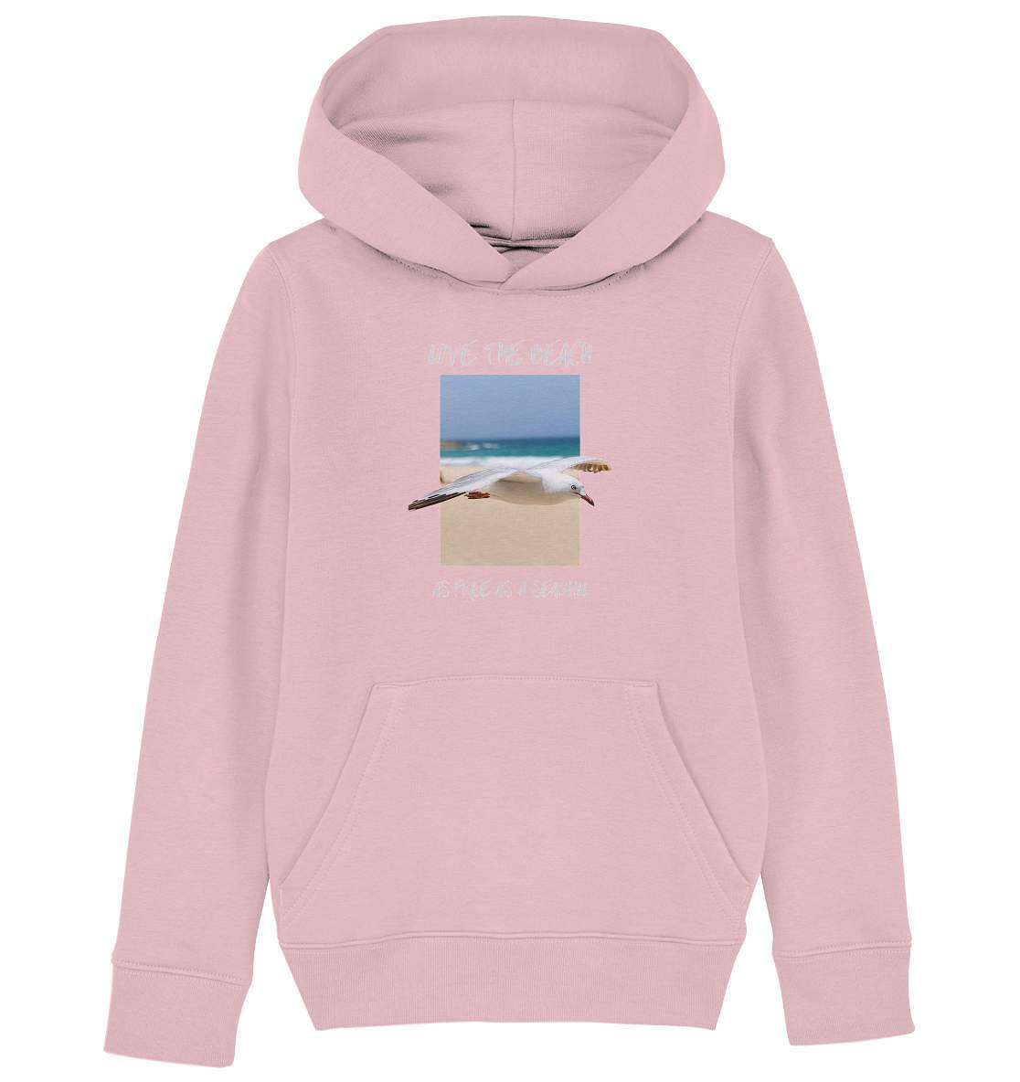 Möwe "Love the beach as free as a Seagull" Nordsee Ostsee Maritim Style - Kids Organic Hoodie-Maritim,Maritim Lifestyle,Maritim Style,Moin,Möwe,Möwe im Flug,Nordlicht,Nordsee,Ostsee,Ostseeurlaub,starndliebe,strand motiv,usedom