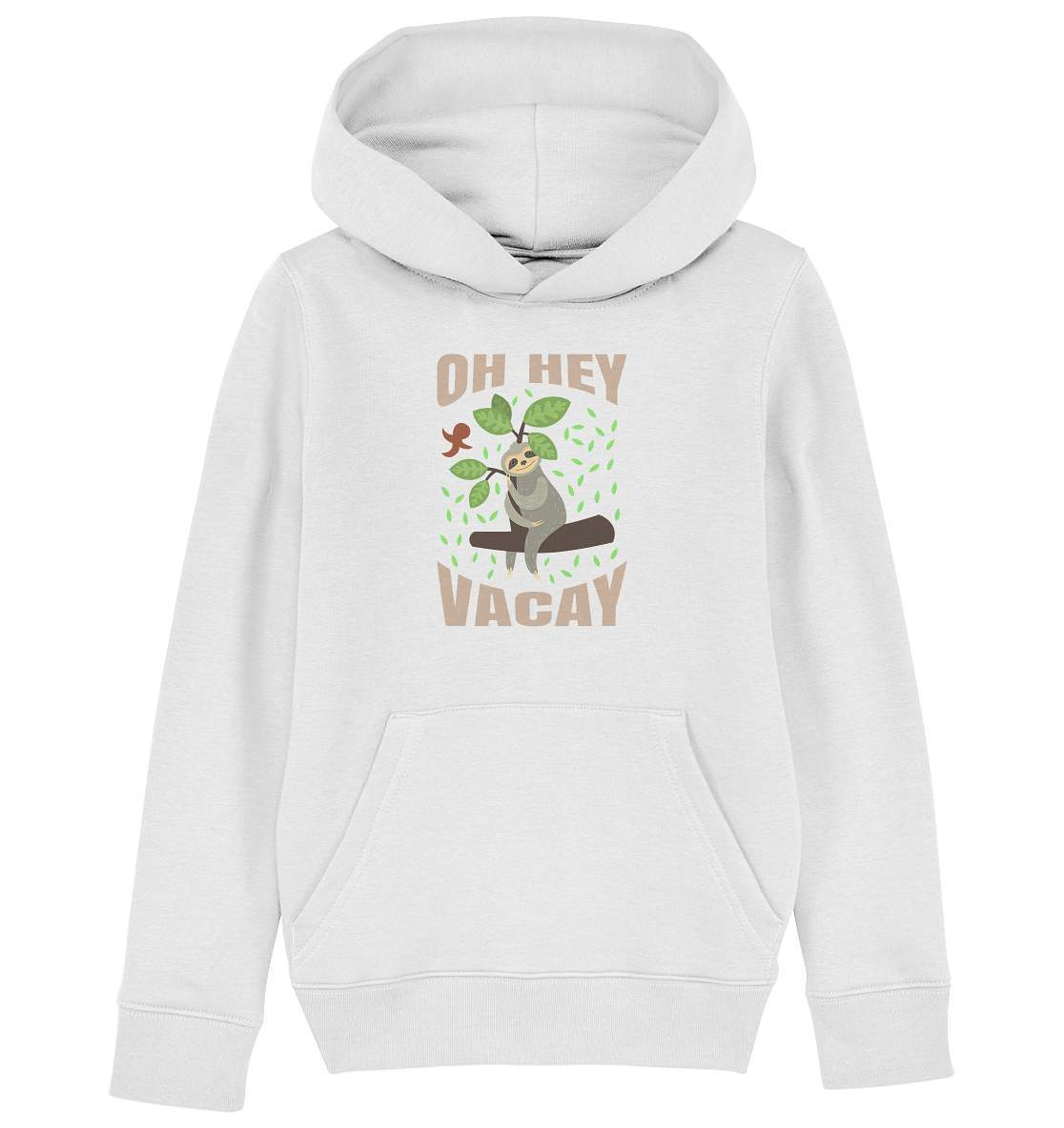 Faultier Oh Hey Vacay - Kids Organic Hoodie-3 finger faultier,3 zehen faultier,das faultier,ein faultier,faul,Faultier,faultier shirt,faultier t shirt damen,faultierfarm,faultiermotiv,Oh Hey Vacay,Pullover Spruch,riesenfaultier,t-shirt mit faultier