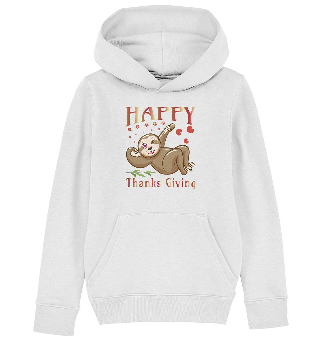 Sloth Happy Thanks Giving - Kids Organic Hoodie-3 finger faultier,4 Donnerstag November,dankbarkeit,das erste thanksgiving,faultier,friendsgiving,happy Thanks giving,hilfe,Pullover Spruch,riesenfaultier,thanks giving,thanks giving tag,thanks giving ursprung,thanksgiving truthan