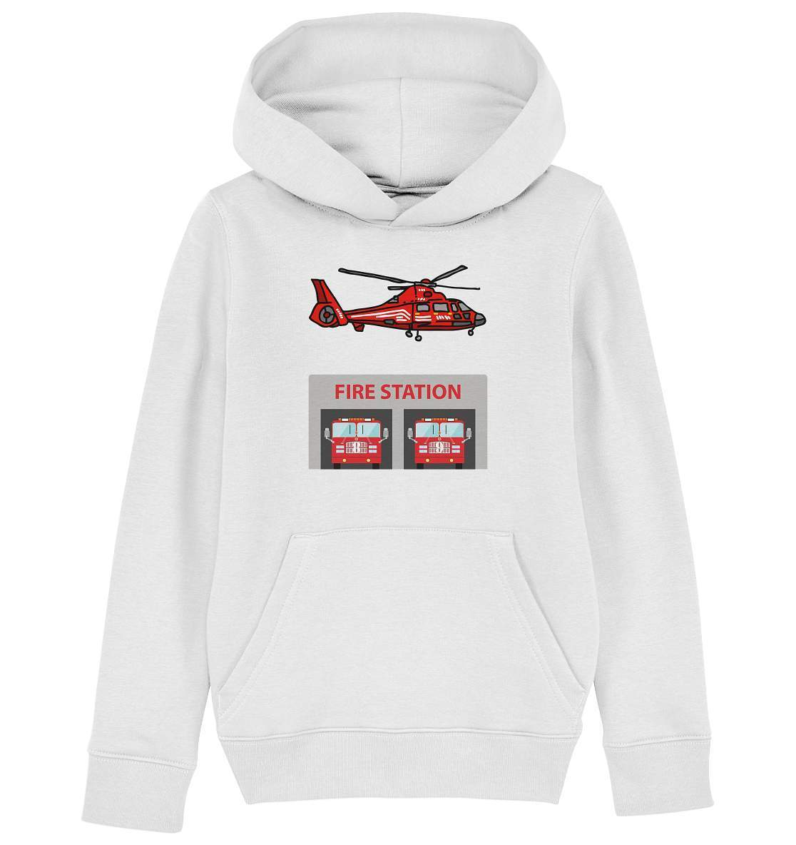 Feuerwehr Helikopter Fire Station - Kids Organic Hoodie-berufsfeuerwehr,feuerwehr,Feuerwehrfrau,Feuerwehrmann,freiwillige feuerwehr,geschenk,helikopter,jugendfeuerwehr,jungen,mädchen,Pullover Spruch