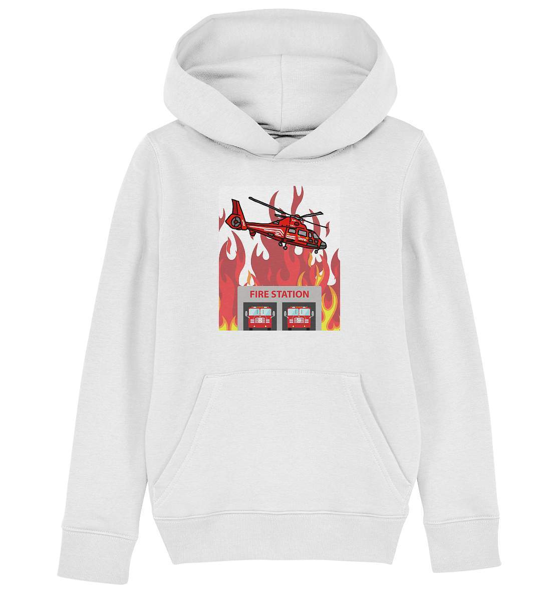 Feuerwehr Helikopter Fire Station - Kids Organic Hoodie-berufsfeuerwehr,feuerwehr,Feuerwehrfrau,Feuerwehrmann,freiwillige feuerwehr,geschenk,helikopter,jugendfeuerwehr,jungen,mädchen,Pullover Spruch