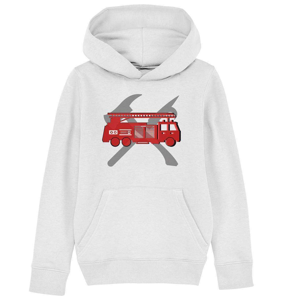 Feuerwehr Auto und Feuerlöschwerkzeuge - Kids Organic Hoodie-berufsfeuerwehr,feuerwehr,Feuerwehrfrau,Feuerwehrmann,freiwillige feuerwehr,geschenk,helikopter,jugendfeuerwehr,jungen,mädchen,Pullover Spruch