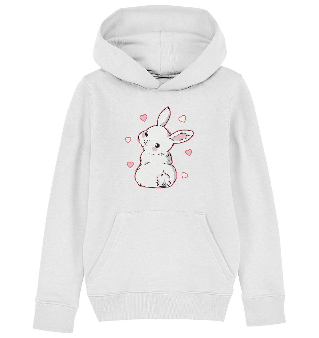 Weißes Kaninchen mit Schulterblick - Kids Organic Hoodie-comic hase,geschenkidee,hase,hasenzeichnung,illustration,kaninchen,kleiner hase,niedlicher Hase,osterhase,ostern,pinke welt,Schulterblick,weihnachtsgeschenk