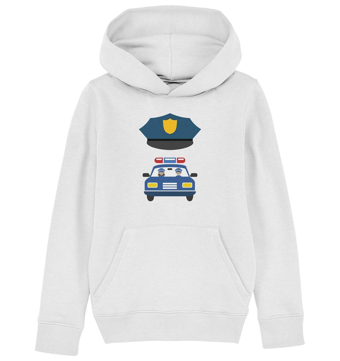 Polizei Mütze mit Polizei Auto - Kids Organic Hoodie-faschingskostüm,funshirt kids,geschenkidee,kinder Funshirt,kinder T-Shirt lustig,polizei,polizeiauto,polizeikostüm,polizeimütze,polizist,polizistin,T-shirt polizeiauto,uniform kostüm