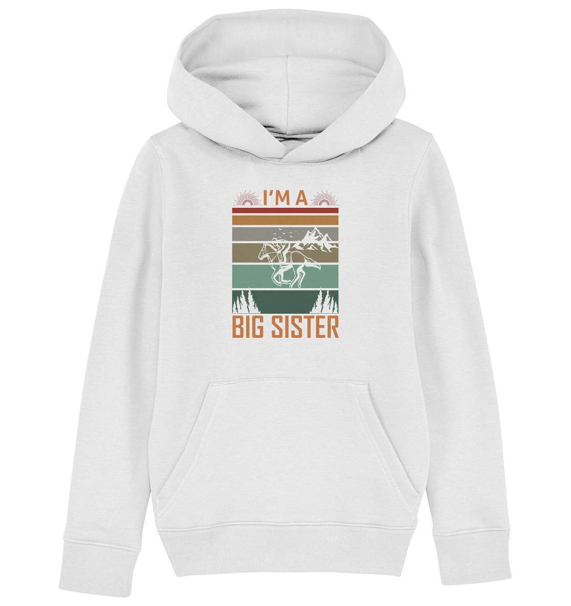 Pferde I'm a big Sister - Kids Organic Hoodie-dressur,dressurpferd,haflinger,I'm a big Sister,pony,ponyhof,Pullover Spruch,reiter,reitsport,reitverein,sattel,springpferd,springreiten