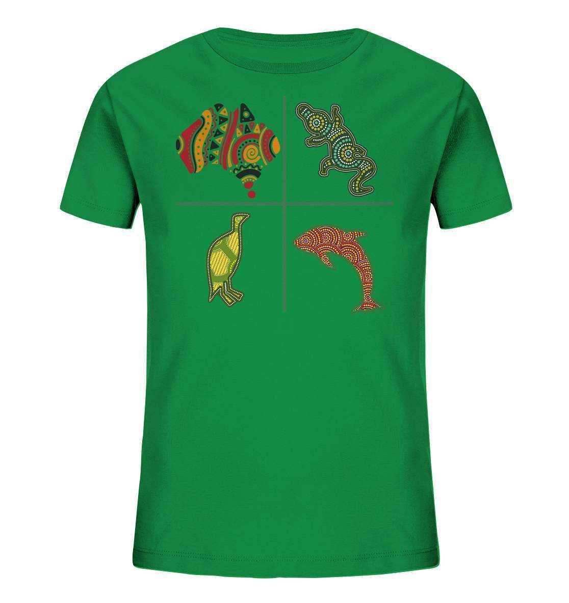 Aboriginal Australian Punktekunst Tiere - Kids Organic Shirt-aborigines art,delfin,delphin,dotart,eingeboren,eingeborene australien,hand,kiwi,kroko,krokodil,kunst australien,Punktart,punkte,Punktkunst,stammeskunst,tasmanisch