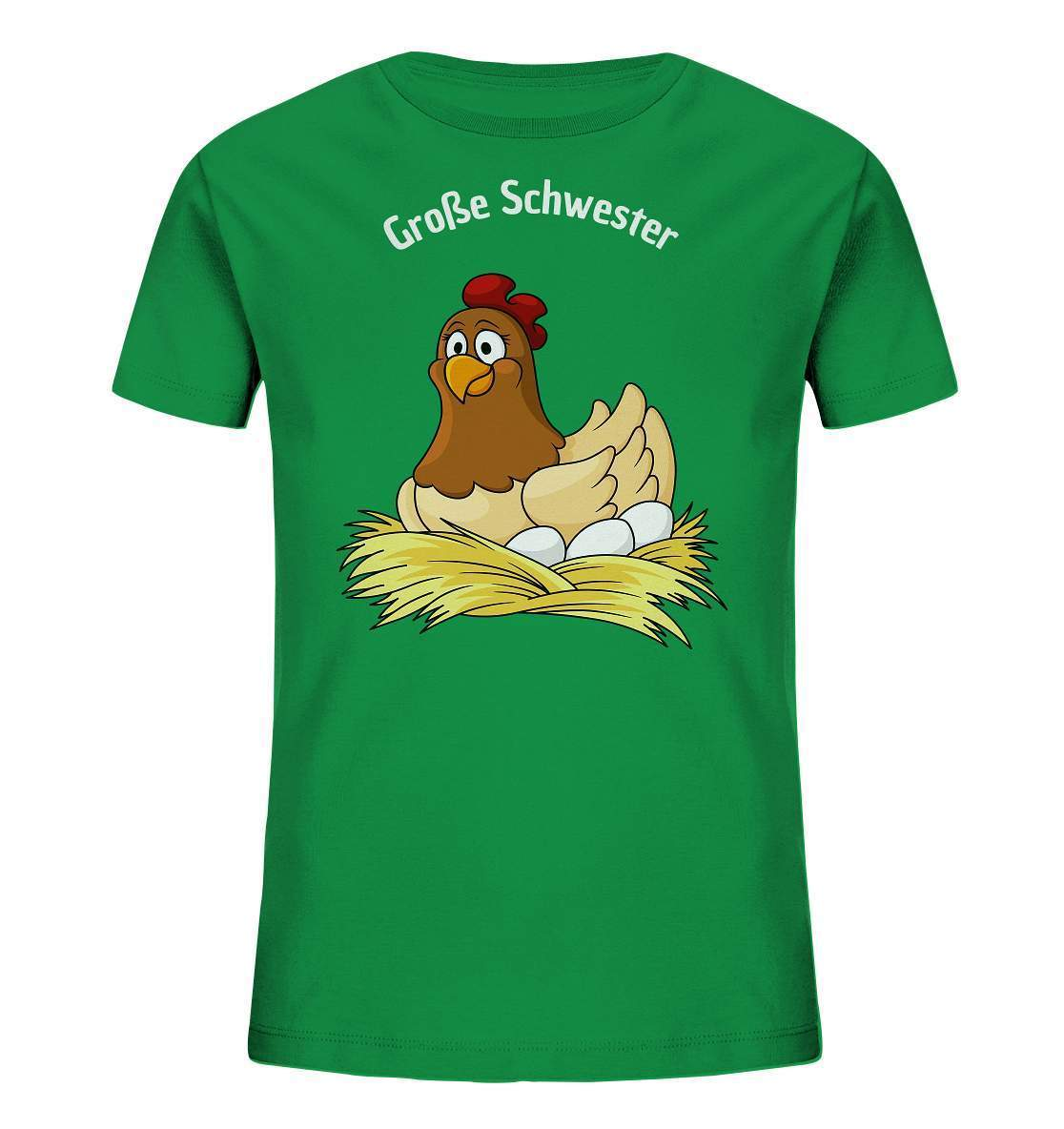 Große Schwester Hühnerliebe - Kinder Bio T-Shirt-geflügelbauer,geflügelverein,geschenk,geschenkidee,geschwister,geschwister outfit,geschwisterliebe,geschwisteroutfit,Glucke,große schwester,hahn,henne,hobbyzucht,hobbyzüchter,huhn,hunh,hähnchen,hähne,hühnchen,hühner,hühnerfarm,hühnerstall,hühnerzüchter,landwirt,liebe,lieblingsschwester,schwester,Schwestern,Schwesternliebe,stolze schwester,tochter,verrücktes Huhn