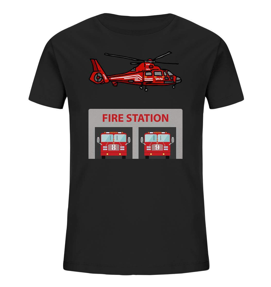 Feuerwehr Helikopter Fire Station - Kids Organic Shirt-berufsfeuerwehr,feuerwehr,Feuerwehrfrau,Feuerwehrmann,freiwillige feuerwehr,geschenk,helikopter,jugendfeuerwehr,jungen,mädchen