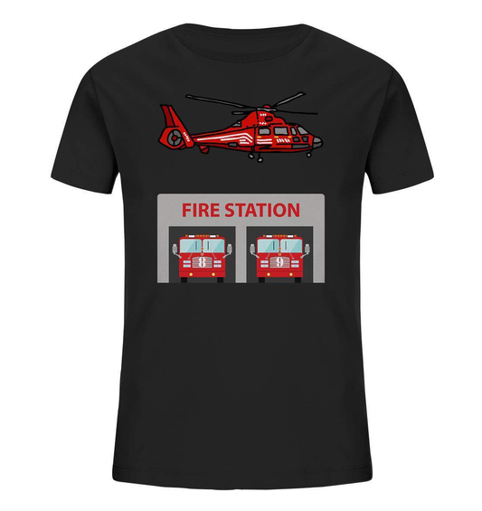 Feuerwehr Helikopter Fire Station - Kids Organic Shirt-berufsfeuerwehr,feuerwehr,Feuerwehrfrau,Feuerwehrmann,freiwillige feuerwehr,geschenk,helikopter,jugendfeuerwehr,jungen,mädchen