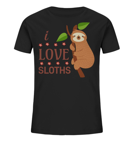 Faultier I Love Sloths - Kids Organic Shirt-3 finger faultier,3 zehen faultier,das faultier,ein faultier,faul,Faultier,faultier shirt,faultier t shirt damen,faultierfarm,faultiermotiv,I Love Sloths,riesenfaultier,t-shirt mit faultier