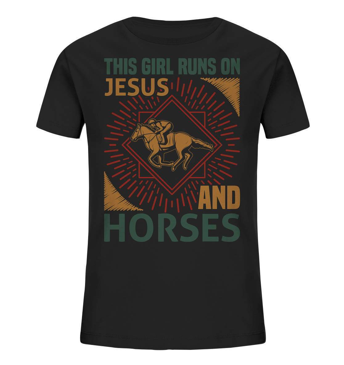 Pferde This Girl runs on Jesus and Horses - Kids Organic Shirt-dressur,dressurpferd,Girl runs on Jesus and Horses,haflinger,pony,ponyhof,reiter,reitsport,reitverein,sattel,springpferd,springreiten