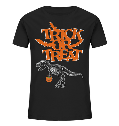 Halloween Shirt Trick or Treat Dino, Herbst T-Shirt, Dinosaurier Shirt, Halloween Outfit, Halloween Kostüm - Kids Organic Shirt