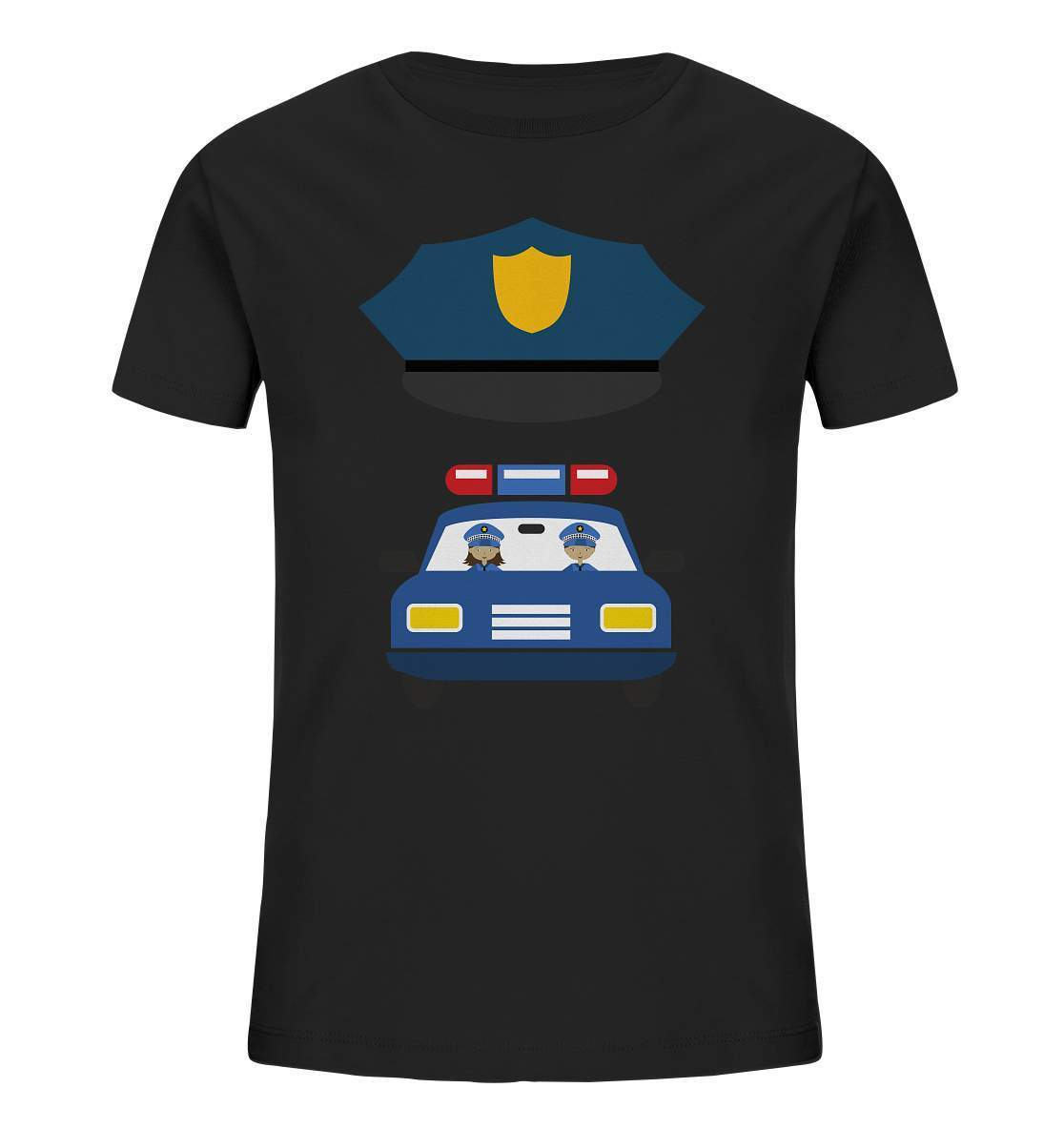 Polizei Mütze mit Polizei Auto - Kids Organic Shirt-faschingskostüm,funshirt kids,geschenkidee,kinder Funshirt,kinder T-Shirt lustig,polizei,polizeiauto,polizeikostüm,polizeimütze,polizist,polizistin,T-shirt polizeiauto,uniform kostüm