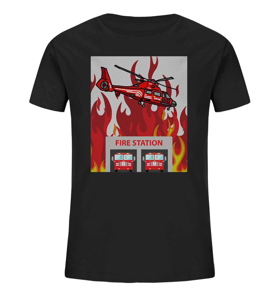 Feuerwehr Helikopter Fire Station - Kids Organic Shirt-berufsfeuerwehr,feuerwehr,Feuerwehrfrau,Feuerwehrmann,freiwillige feuerwehr,geschenk,helikopter,jugendfeuerwehr,jungen,mädchen