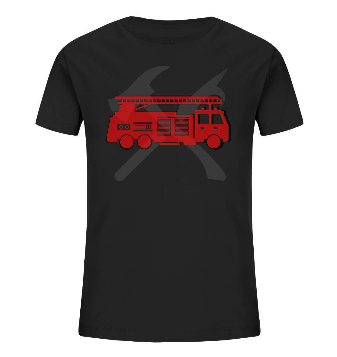 Feuerwehr Auto und Feuerlöschwerkzeuge - Kids Organic Shirt-berufsfeuerwehr,feuerwehr,Feuerwehrfrau,Feuerwehrmann,freiwillige feuerwehr,geschenk,helikopter,jugendfeuerwehr,jungen,mädchen