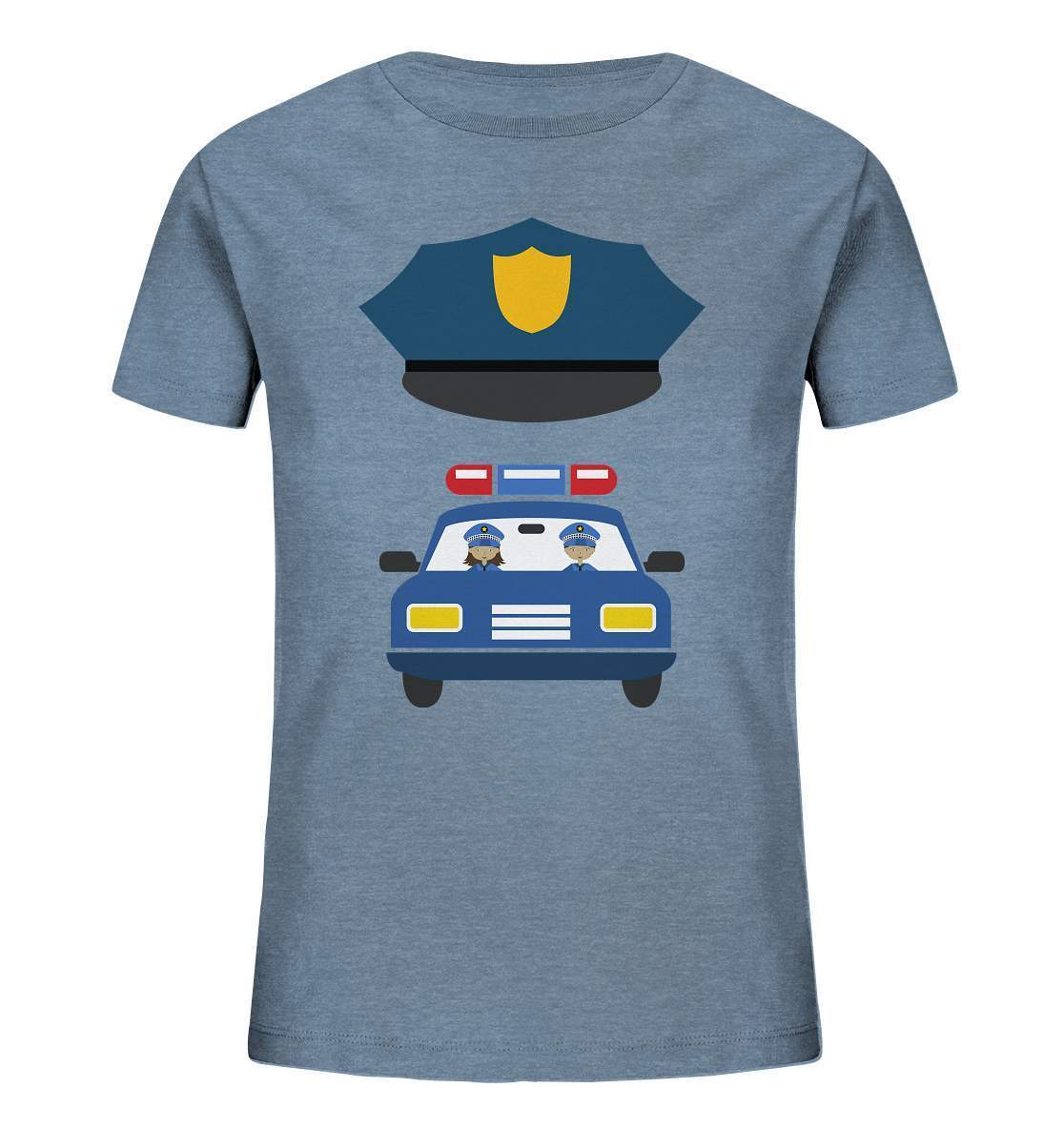 Polizei Mütze mit Polizei Auto - Kids Organic Shirt-faschingskostüm,funshirt kids,geschenkidee,kinder Funshirt,kinder T-Shirt lustig,polizei,polizeiauto,polizeikostüm,polizeimütze,polizist,polizistin,T-shirt polizeiauto,uniform kostüm