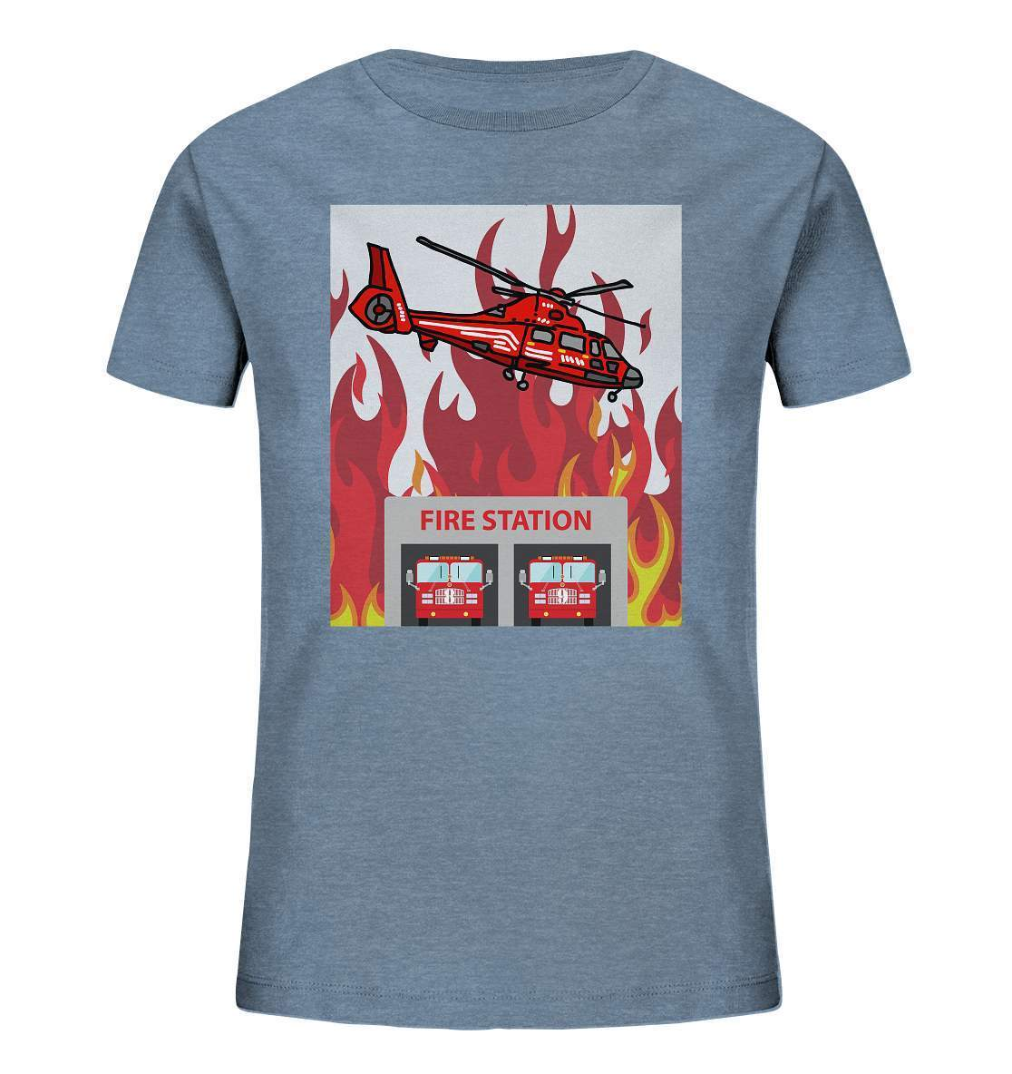 Feuerwehr Helikopter Fire Station - Kids Organic Shirt-berufsfeuerwehr,feuerwehr,Feuerwehrfrau,Feuerwehrmann,freiwillige feuerwehr,geschenk,helikopter,jugendfeuerwehr,jungen,mädchen