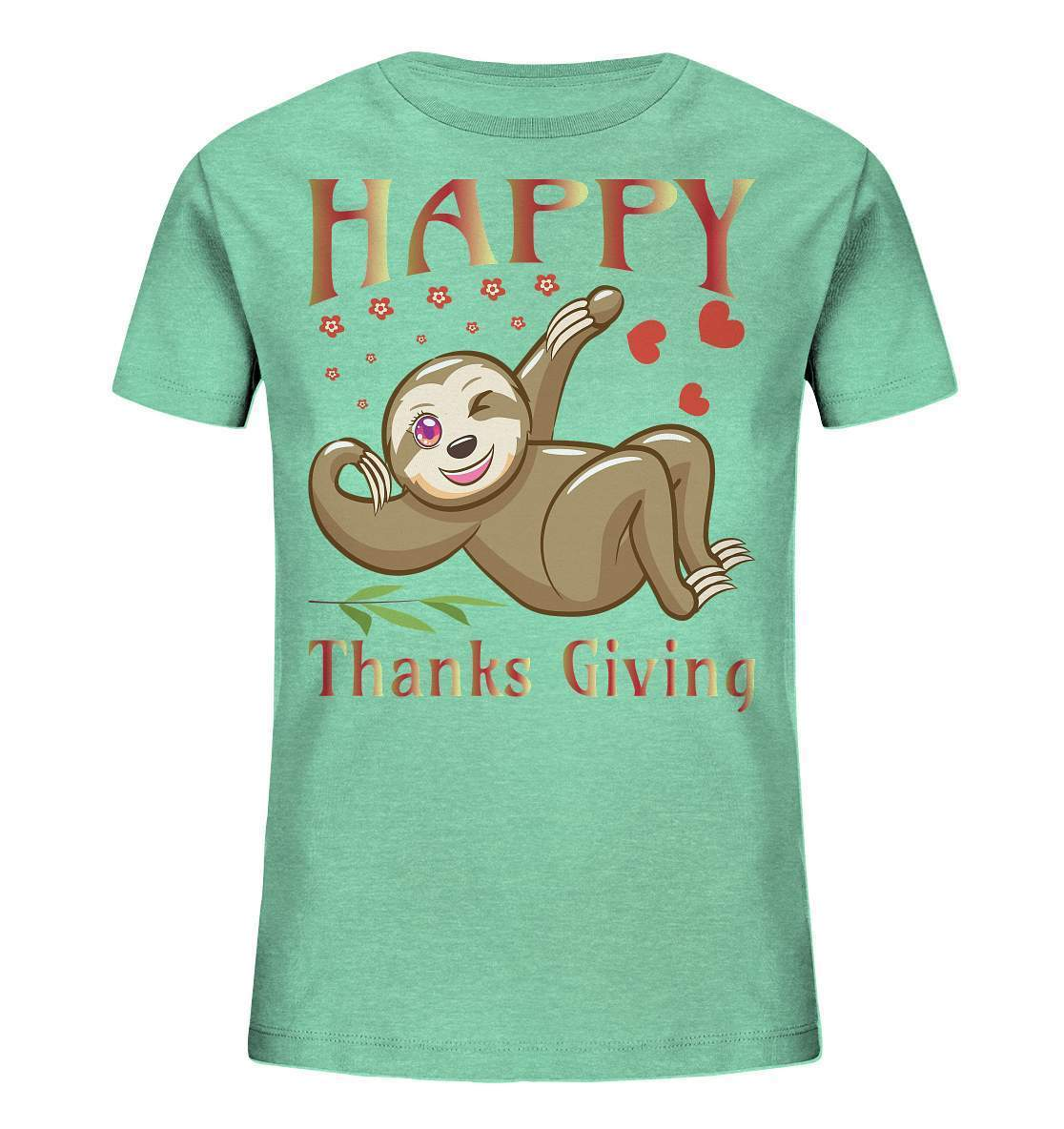 Sloth Happy Thanks Giving - Kids Organic Shirt-3 finger faultier,4 Donnerstag November,dankbarkeit,das erste thanksgiving,faultier,friendsgiving,happy Thanks giving,hilfe,riesenfaultier,thanks giving,thanks giving tag,thanks giving ursprung,thanksgiving truthan