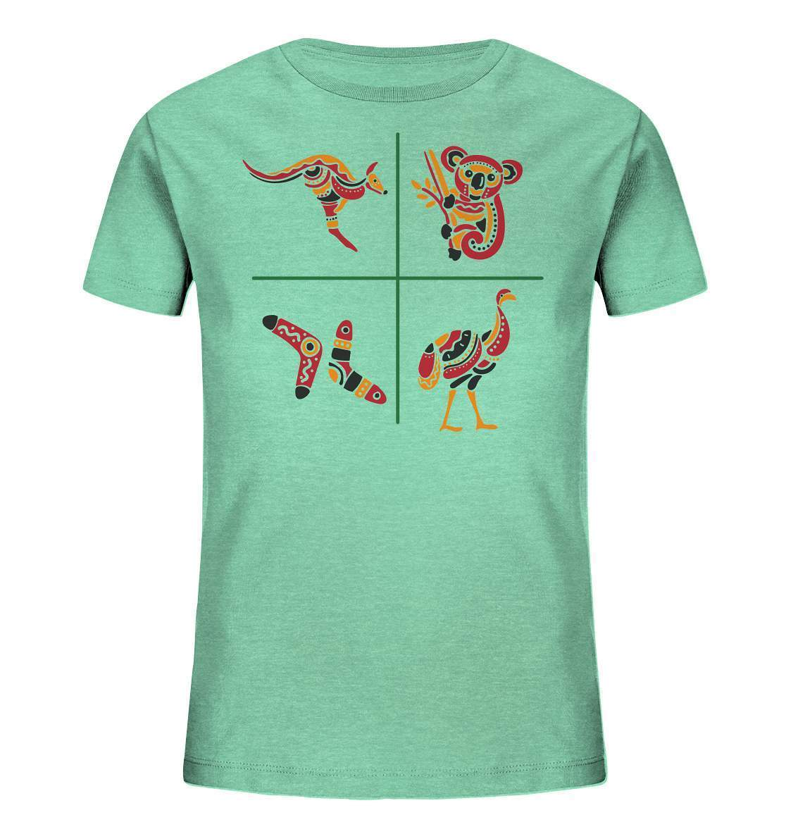 Australiens Schönheit in 4 Elementen - Kids Organic Shirt-aborigines,Australien,boomerang,eingeboren,eingeborene australien,emu,hand,koala,kunst australien,känguru,Outback,punkte,stammeskunst,tasmanisch