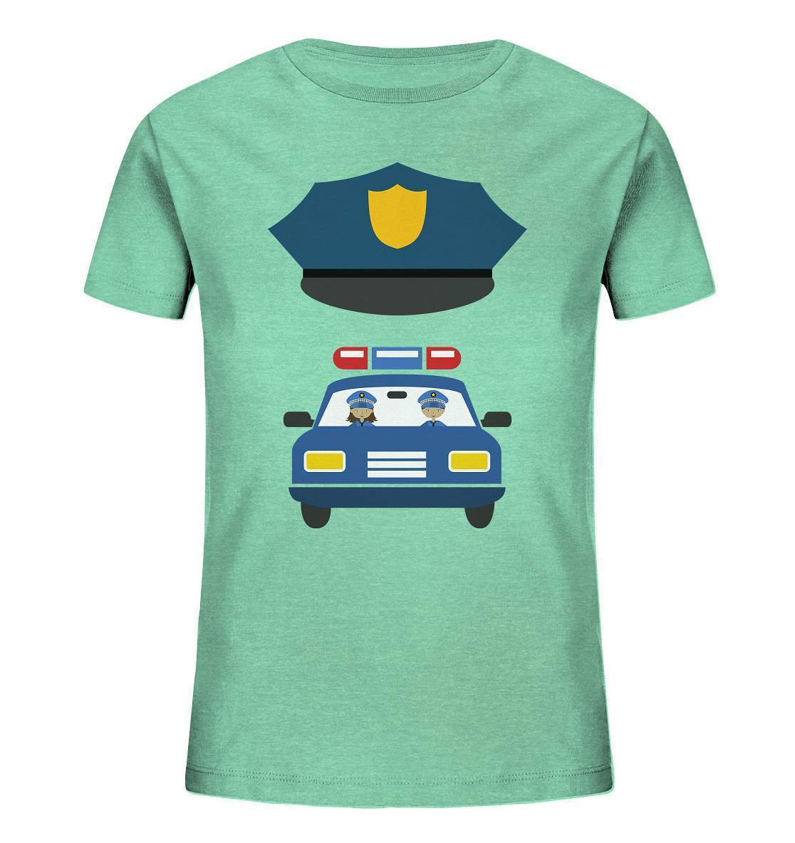 Polizei Mütze mit Polizei Auto - Kids Organic Shirt-faschingskostüm,funshirt kids,geschenkidee,kinder Funshirt,kinder T-Shirt lustig,polizei,polizeiauto,polizeikostüm,polizeimütze,polizist,polizistin,T-shirt polizeiauto,uniform kostüm