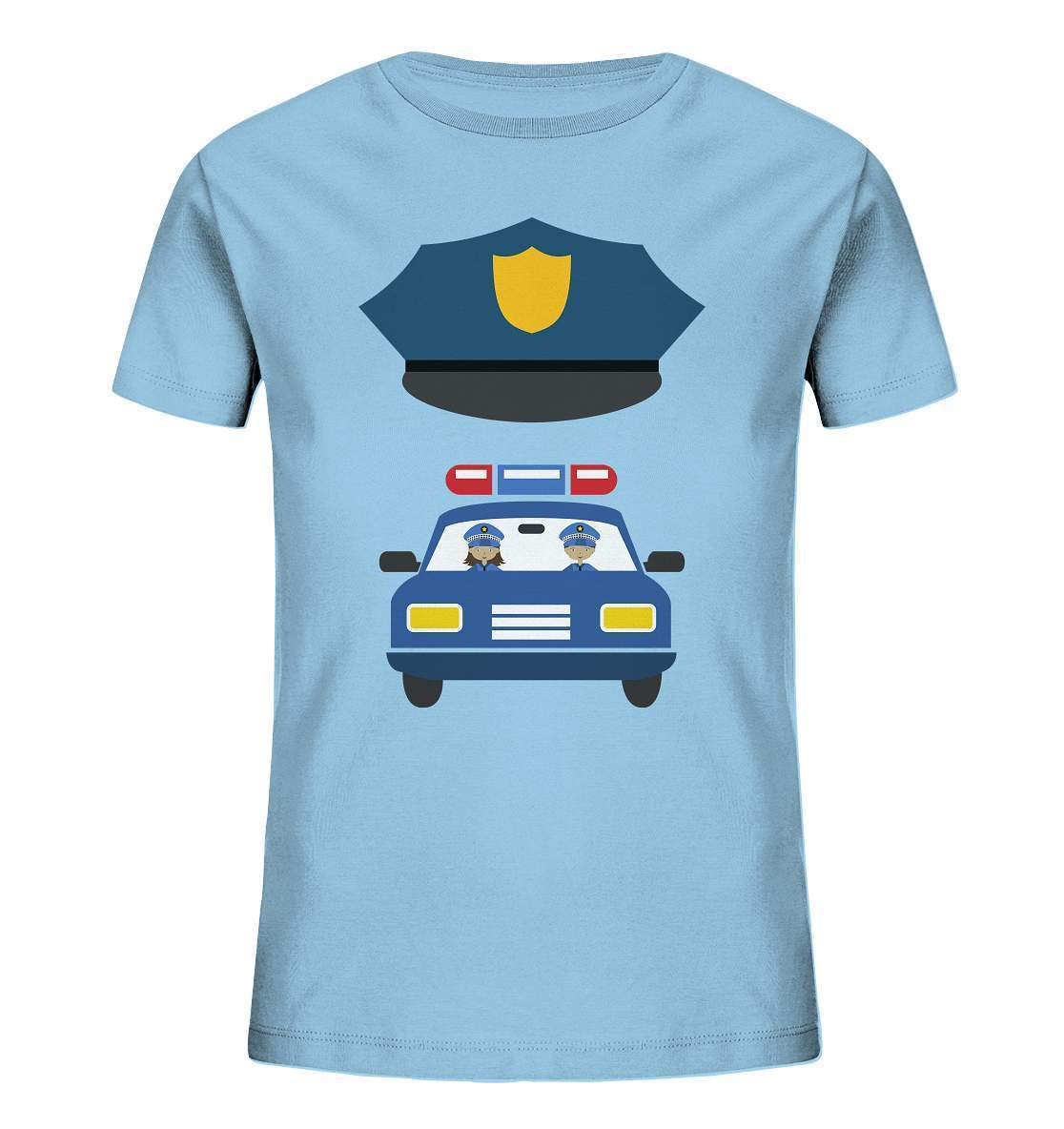 Polizei Mütze mit Polizei Auto - Kids Organic Shirt-faschingskostüm,funshirt kids,geschenkidee,kinder Funshirt,kinder T-Shirt lustig,polizei,polizeiauto,polizeikostüm,polizeimütze,polizist,polizistin,T-shirt polizeiauto,uniform kostüm