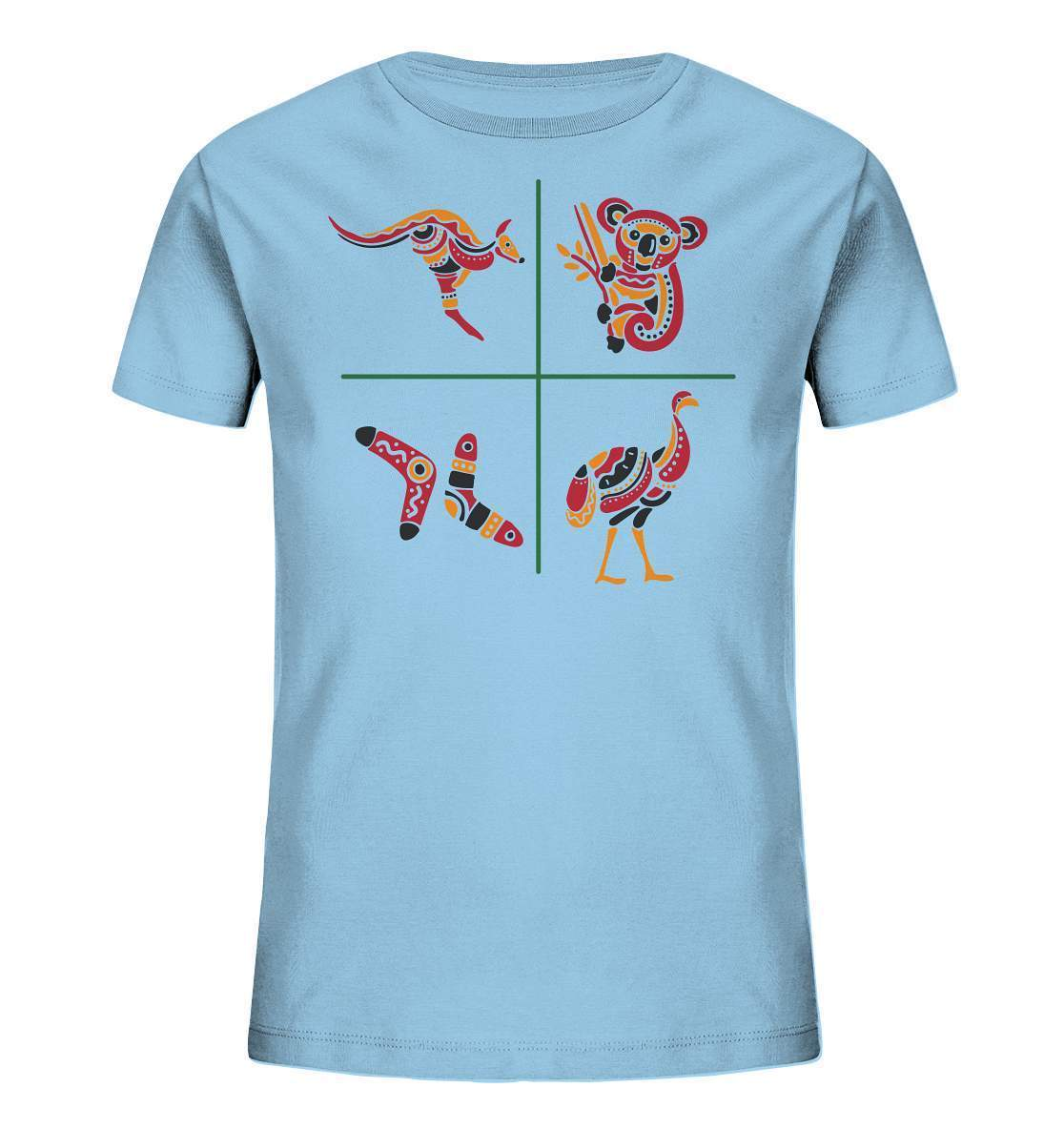 Australiens Schönheit in 4 Elementen - Kids Organic Shirt-aborigines,Australien,boomerang,eingeboren,eingeborene australien,emu,hand,koala,kunst australien,känguru,Outback,punkte,stammeskunst,tasmanisch