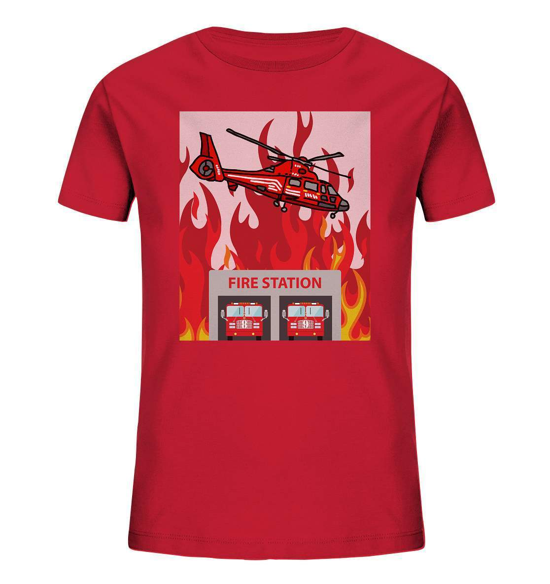 Feuerwehr Helikopter Fire Station - Kids Organic Shirt-berufsfeuerwehr,feuerwehr,Feuerwehrfrau,Feuerwehrmann,freiwillige feuerwehr,geschenk,helikopter,jugendfeuerwehr,jungen,mädchen