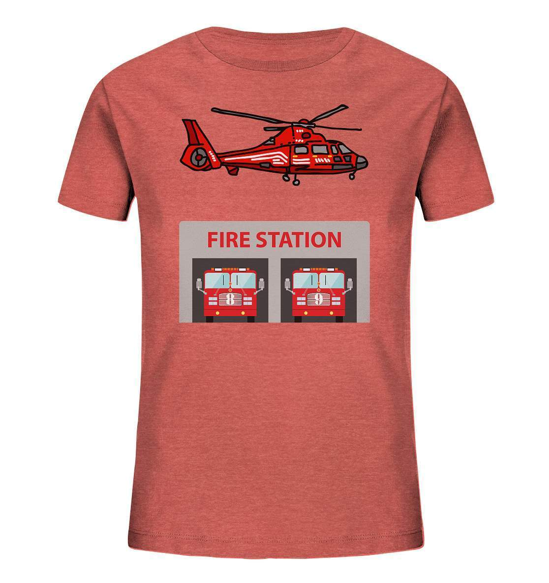 Feuerwehr Helikopter Fire Station - Kids Organic Shirt-berufsfeuerwehr,feuerwehr,Feuerwehrfrau,Feuerwehrmann,freiwillige feuerwehr,geschenk,helikopter,jugendfeuerwehr,jungen,mädchen