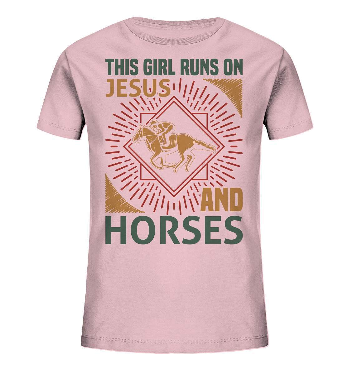 Pferde This Girl runs on Jesus and Horses - Kids Organic Shirt-dressur,dressurpferd,Girl runs on Jesus and Horses,haflinger,pony,ponyhof,reiter,reitsport,reitverein,sattel,springpferd,springreiten