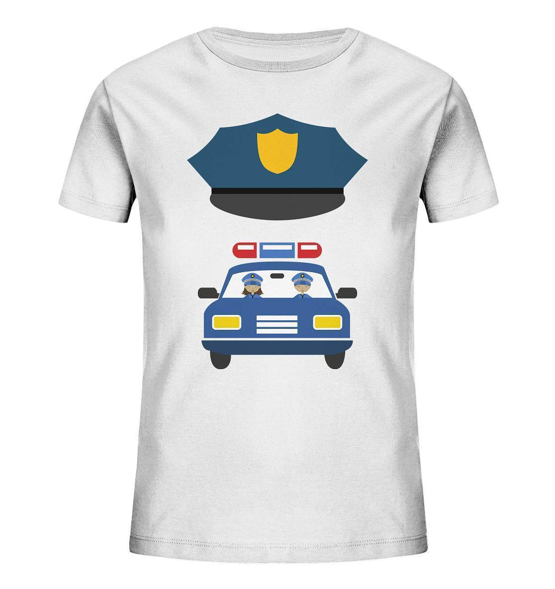 Polizei Mütze mit Polizei Auto - Kids Organic Shirt-faschingskostüm,funshirt kids,geschenkidee,kinder Funshirt,kinder T-Shirt lustig,polizei,polizeiauto,polizeikostüm,polizeimütze,polizist,polizistin,T-shirt polizeiauto,uniform kostüm