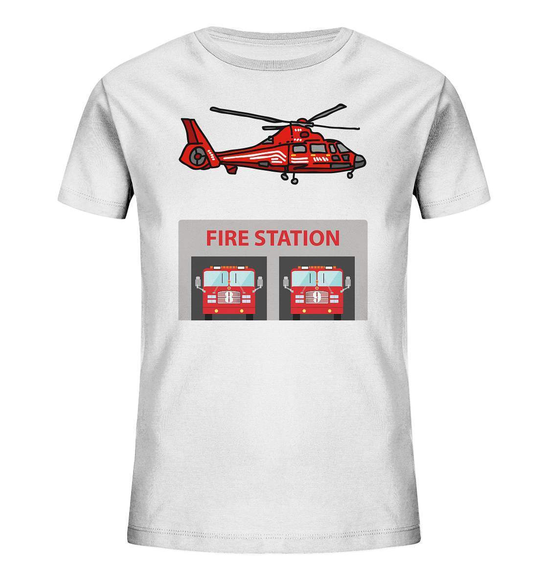 Feuerwehr Helikopter Fire Station - Kids Organic Shirt-berufsfeuerwehr,feuerwehr,Feuerwehrfrau,Feuerwehrmann,freiwillige feuerwehr,geschenk,helikopter,jugendfeuerwehr,jungen,mädchen